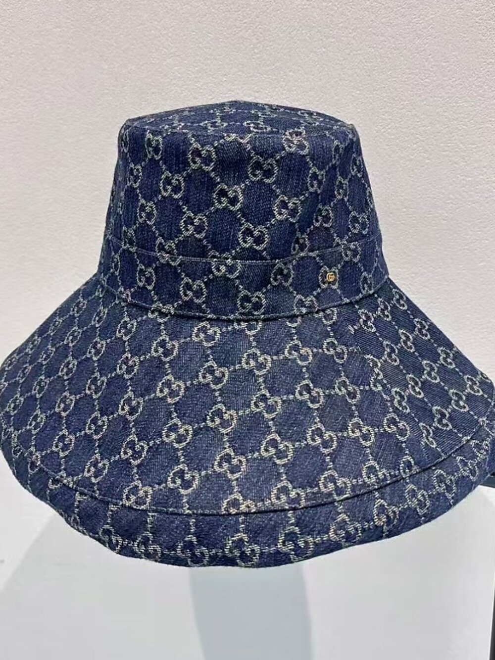 Gucci GG Pattern Denim Wide Brim Bucket Hat
